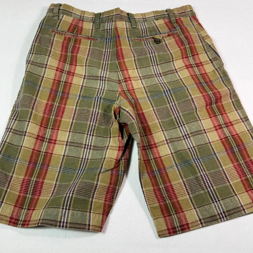 Banana Republic‎ Plaid Linen Cotton Shorts 32 Green Red Madras Summer Casual